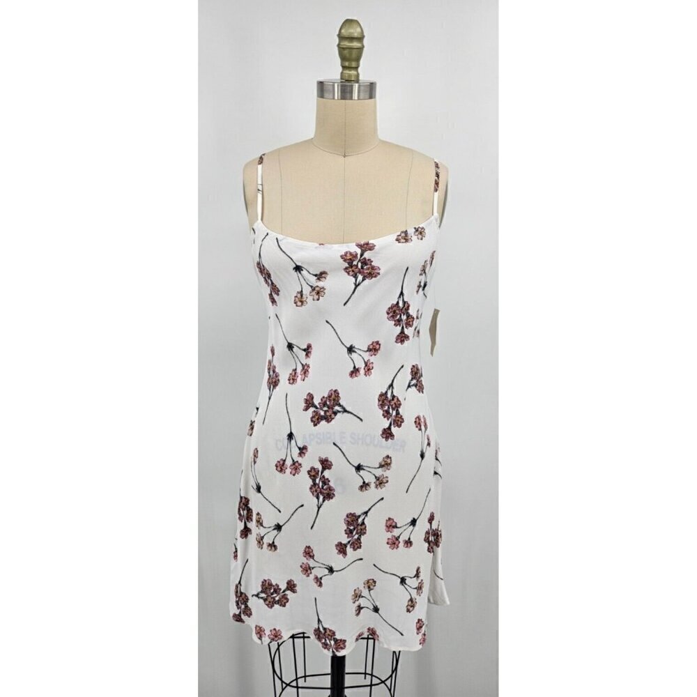 New Flynn Skye Molly Mini Dress Womens L White Floral Slip Summer